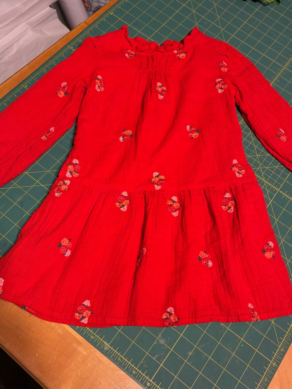Cat & Jack Bright Red Floral Tiered Long-Sleeve Dress